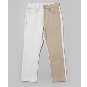 NWT! Topshop Editor‎ Womens White Beige Colorblock Straight Leg Jeans Sz 26Wx30L